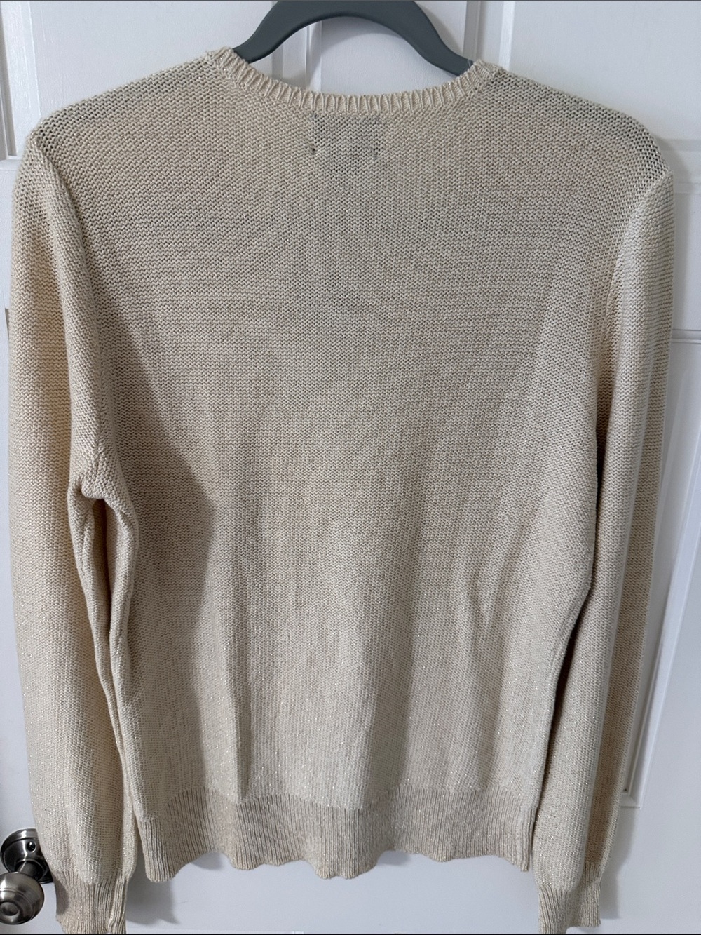 NWT Chaps Classics Metallic Shimmer
Cable Knit V-Neck Sweater Cream Large - Picture 5 of 6